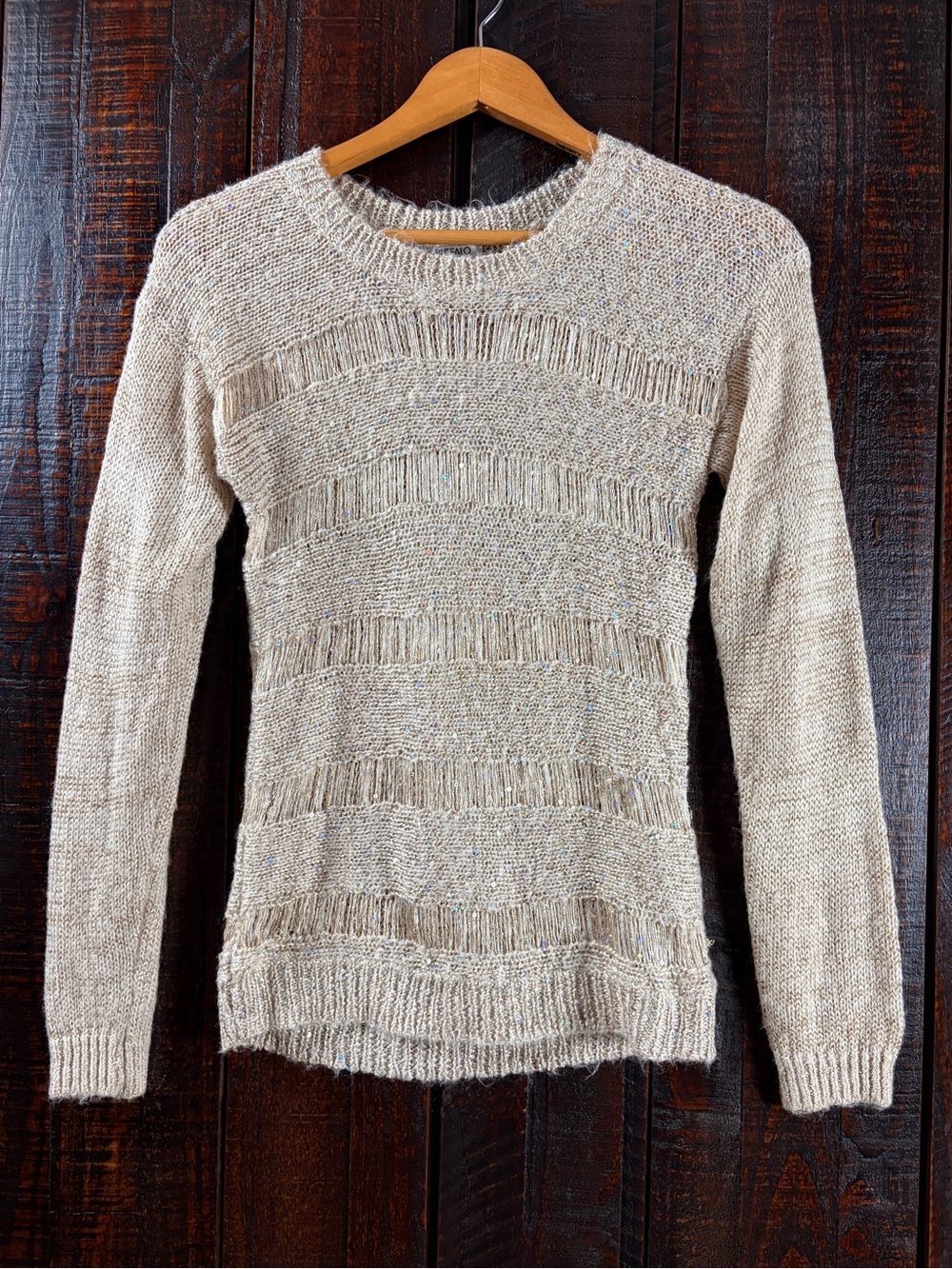 Buffalo David Bitton Stone Beige Open-Weave Sweater